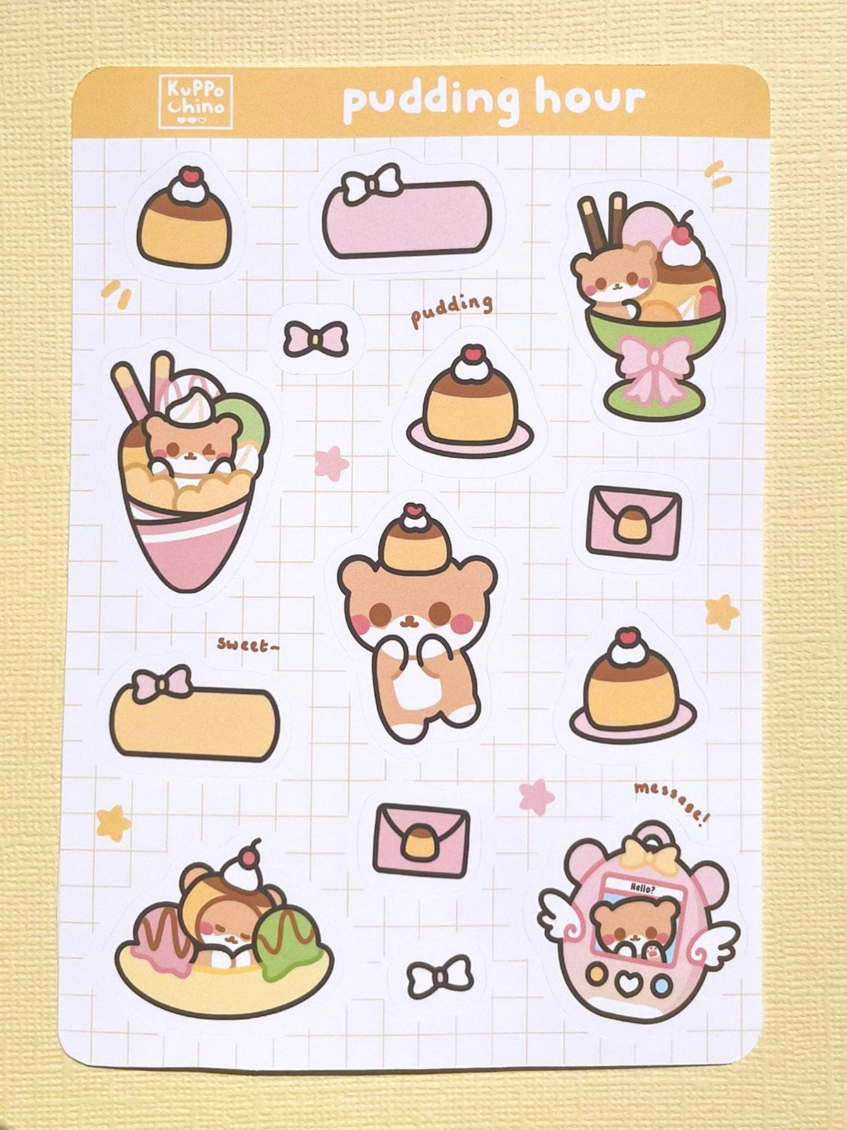 Kuppochino Cafe Pudding Bear Hour Sticker Sheet