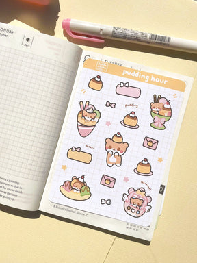 Kuppochino Cafe Pudding Bear Hour Sticker Sheet