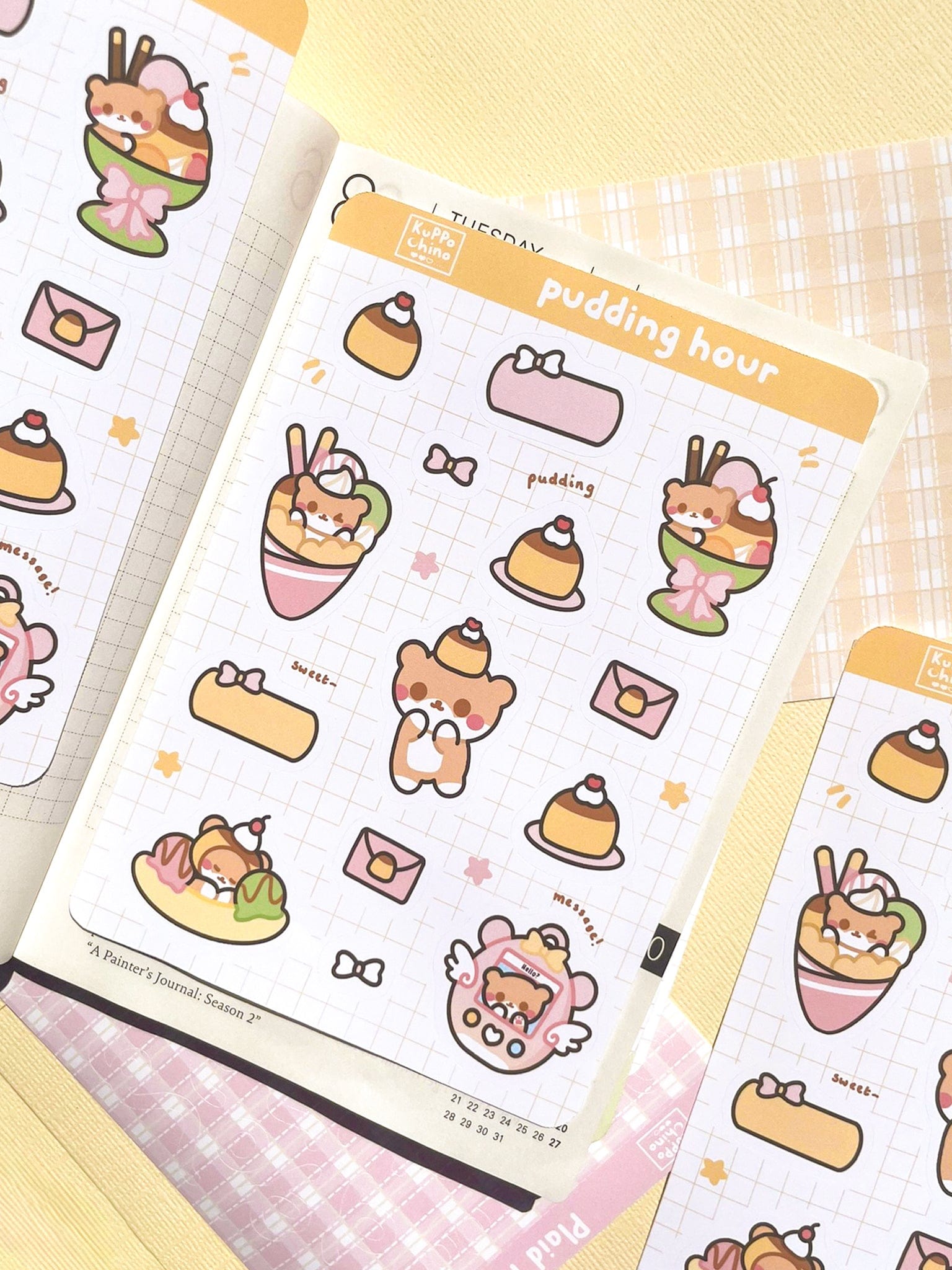 Kuppochino Cafe Pudding Bear Hour Sticker Sheet